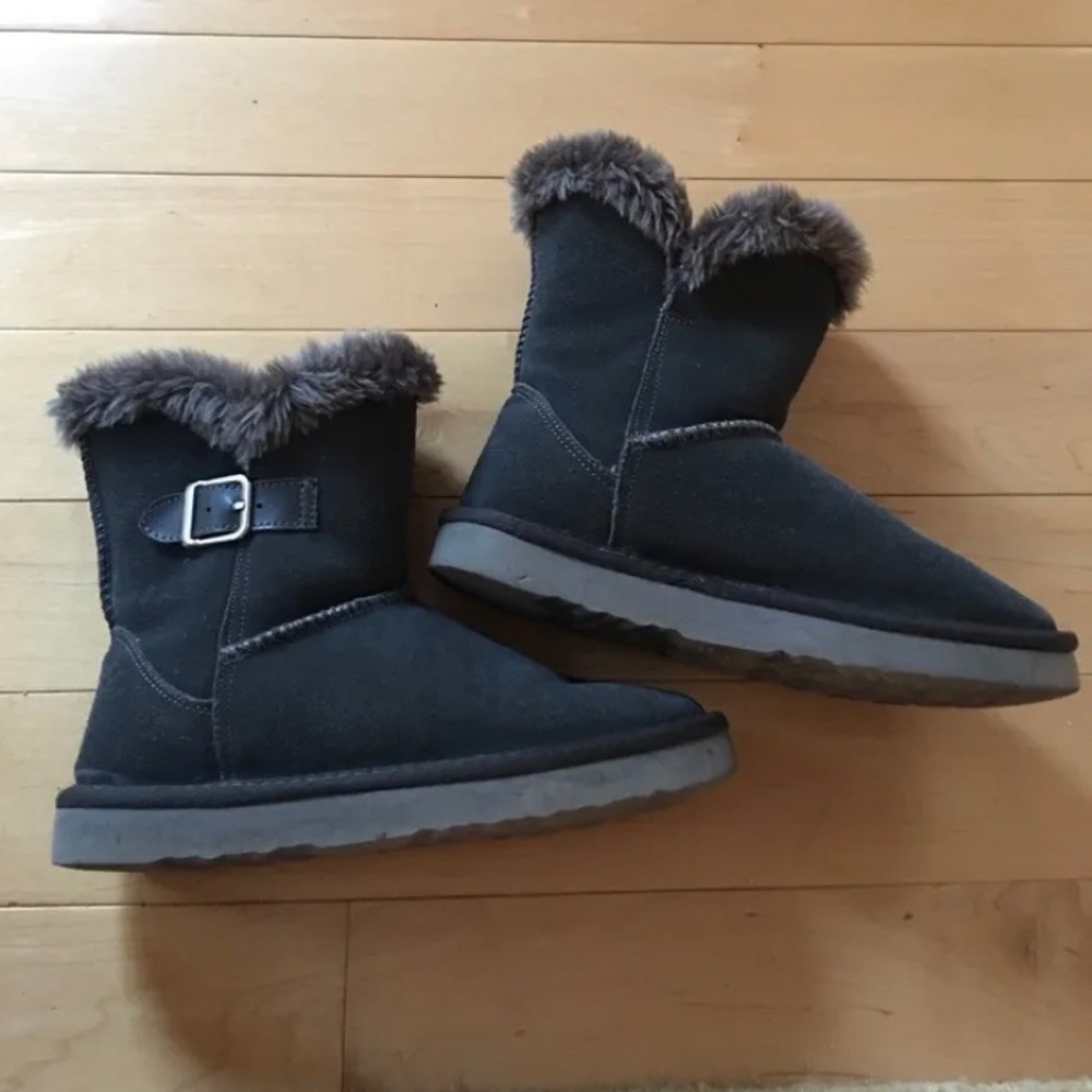 Grey Women 6M Style & Co. Tiny Round Toe Winter SUEDE LEATHER FAUX Vegan Boots